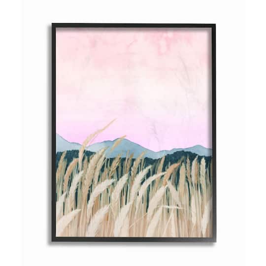 Stupell Industries Wheat Field Dawn Pink & Green Watercolor Painting Framed Wall Art